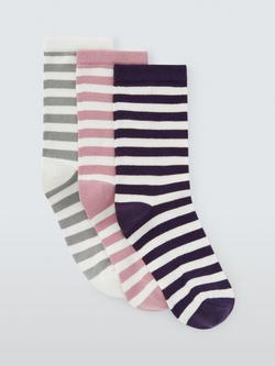 John Lewis Stripe Ankle Socks, Pack of 3, Multi, Multi