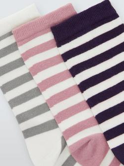 John Lewis Stripe Ankle Socks, Pack of 3, Multi - view 2, Multi