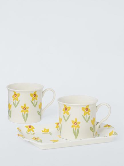 John Lewis Easter Daffodil Stoneware Mugs & Melamine Tray Set, Yellow/White, Multi