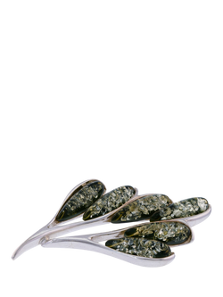 Be-Jewelled Green Baltic Amber Leaf Brooch, Green Baltic Amber, Silver