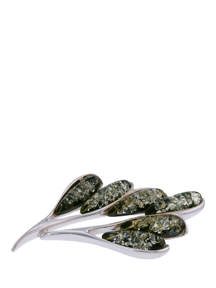 Be-Jewelled Green Baltic Amber Leaf Brooch, Green Baltic Amber, Silver