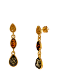 Be-Jewelled Baltic Amber Drop Stud Earrings, Gold/Multi