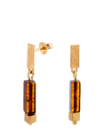 Be-Jewelled Baltic Cognac Oblong Amber Drop Earrings, Gold/Cognac