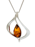 Be-Jewelled Baltic Cognac Amber Pendant, Silver/Cognac