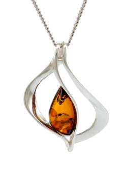 Be-Jewelled Baltic Cognac Amber Pendant Necklace, Silver/Cognac, Silver/Cognac