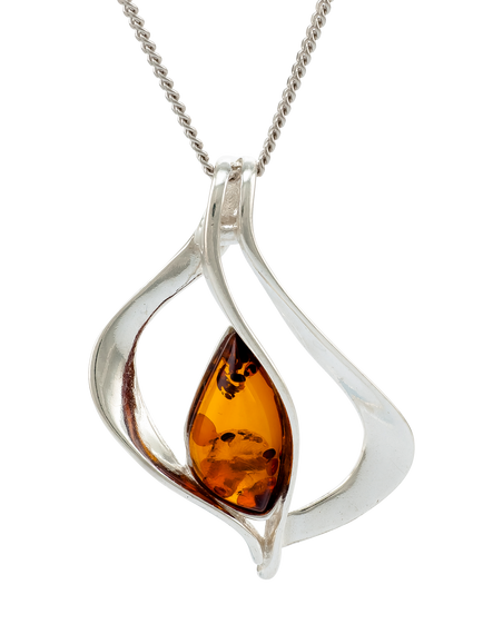 Be-Jewelled Baltic Cognac Amber Pendant Necklace, Silver/Cognac, Silver/Cognac