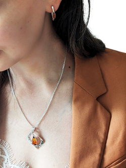 Be-Jewelled Baltic Cognac Amber Pendant Necklace, Silver/Cognac - view 2, Silver/Cognac