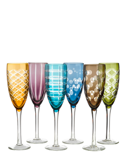 pols potten Cuttings Champagne Glass Flute, Set of 6, 230ml, Multi, Multi