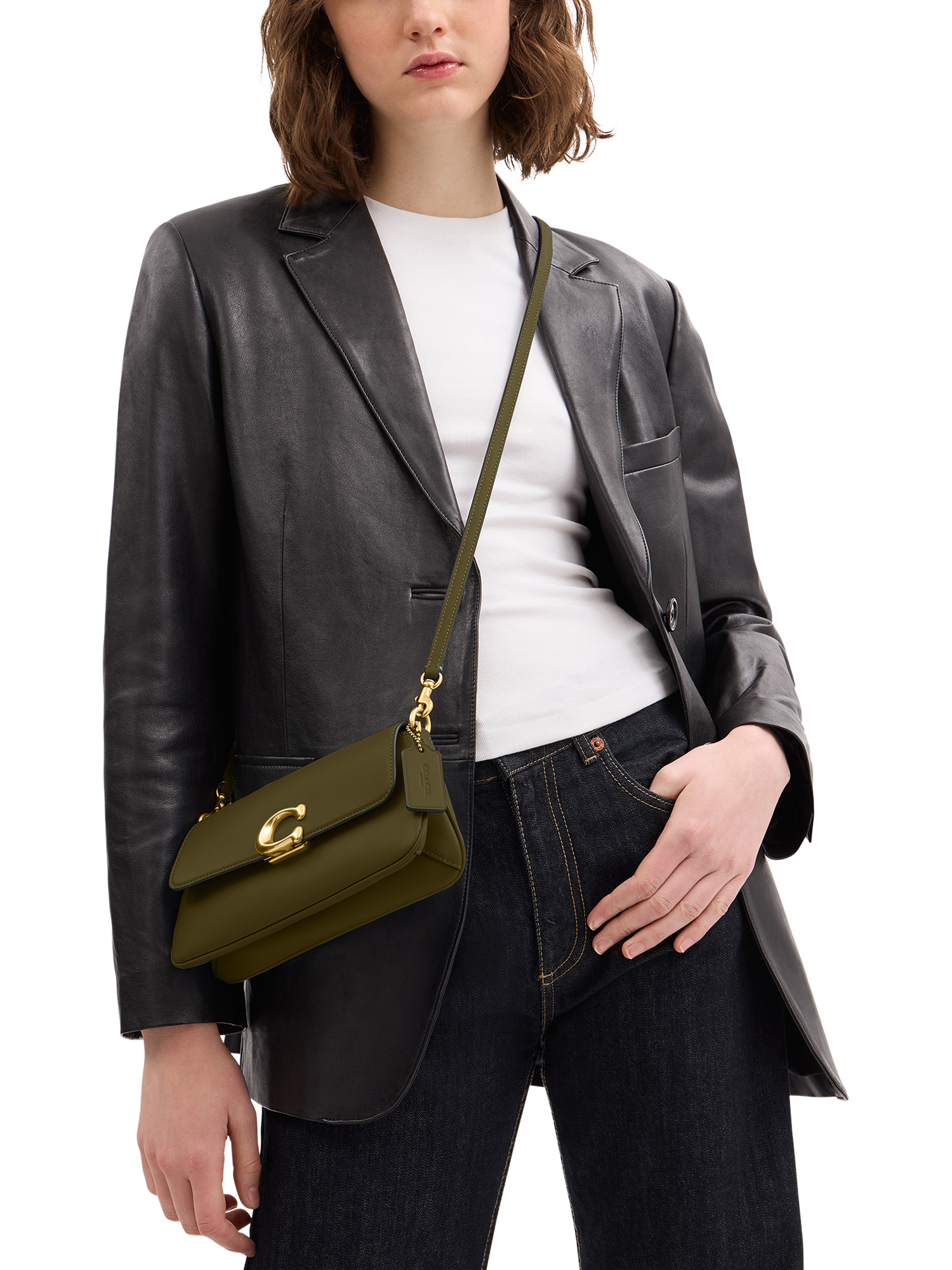 Product image 4 of 6, which shows Coach Jet Leather Shoulder Bag, B4/Olive