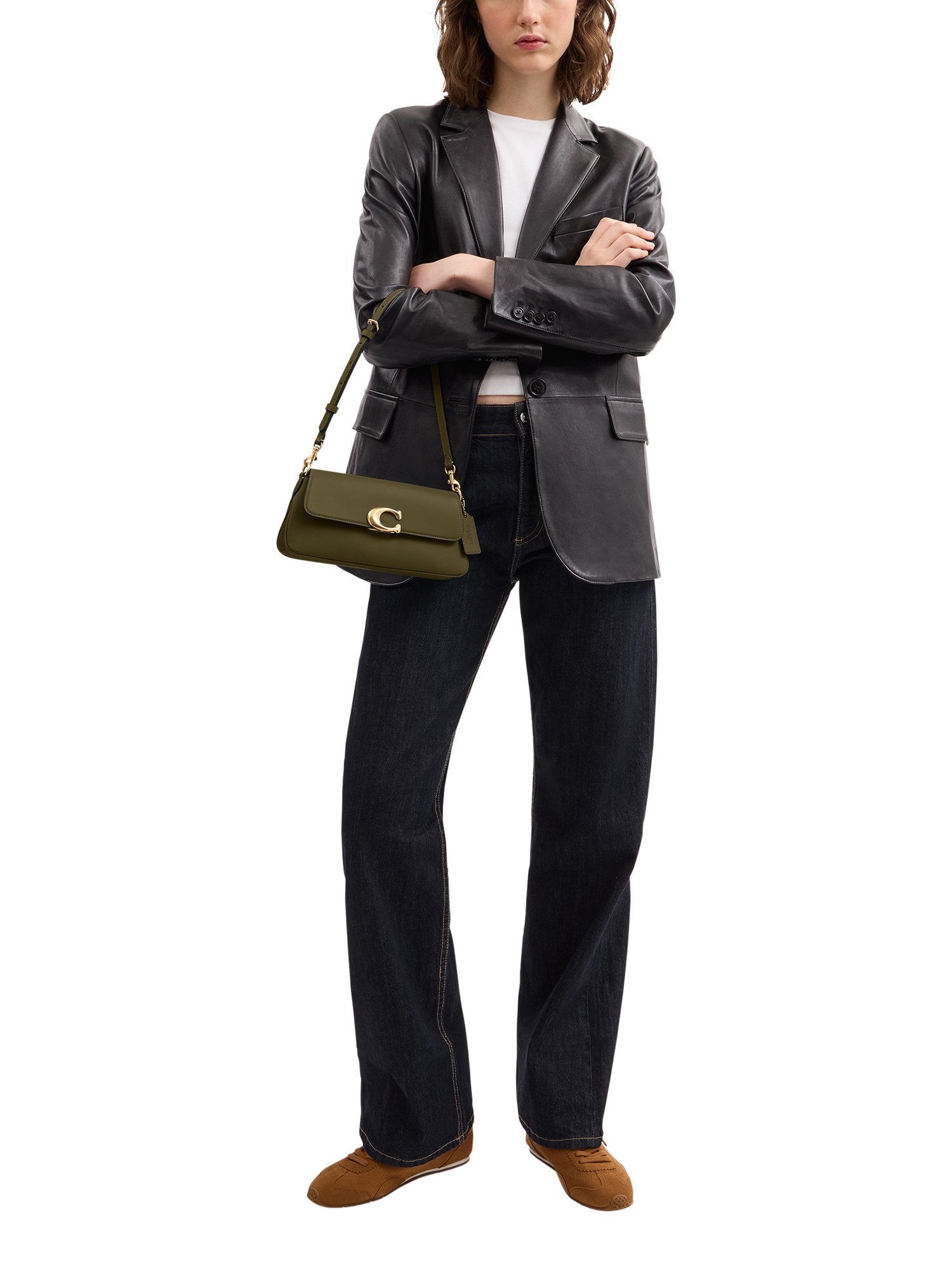 Product image 6 of 6, which shows Coach Jet Leather Shoulder Bag, B4/Olive