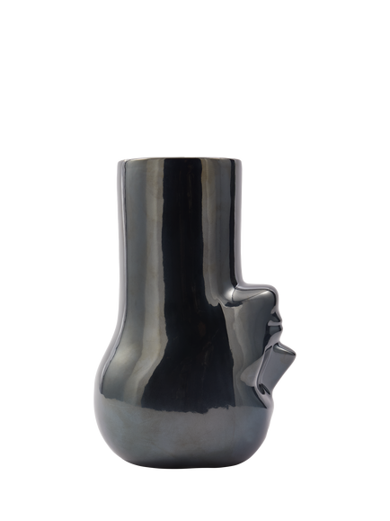 pols potten Upside Down Head Long Neck Earthenware Vase, H32.5cm, Metallic, Metalic