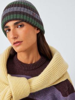 John Lewis Closed Loop Initiative Recycled Wool Striped Beanie, Fig Stripe
