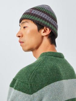 John Lewis Closed Loop Initiative Recycled Wool Striped Beanie - view 2, Fig Stripe