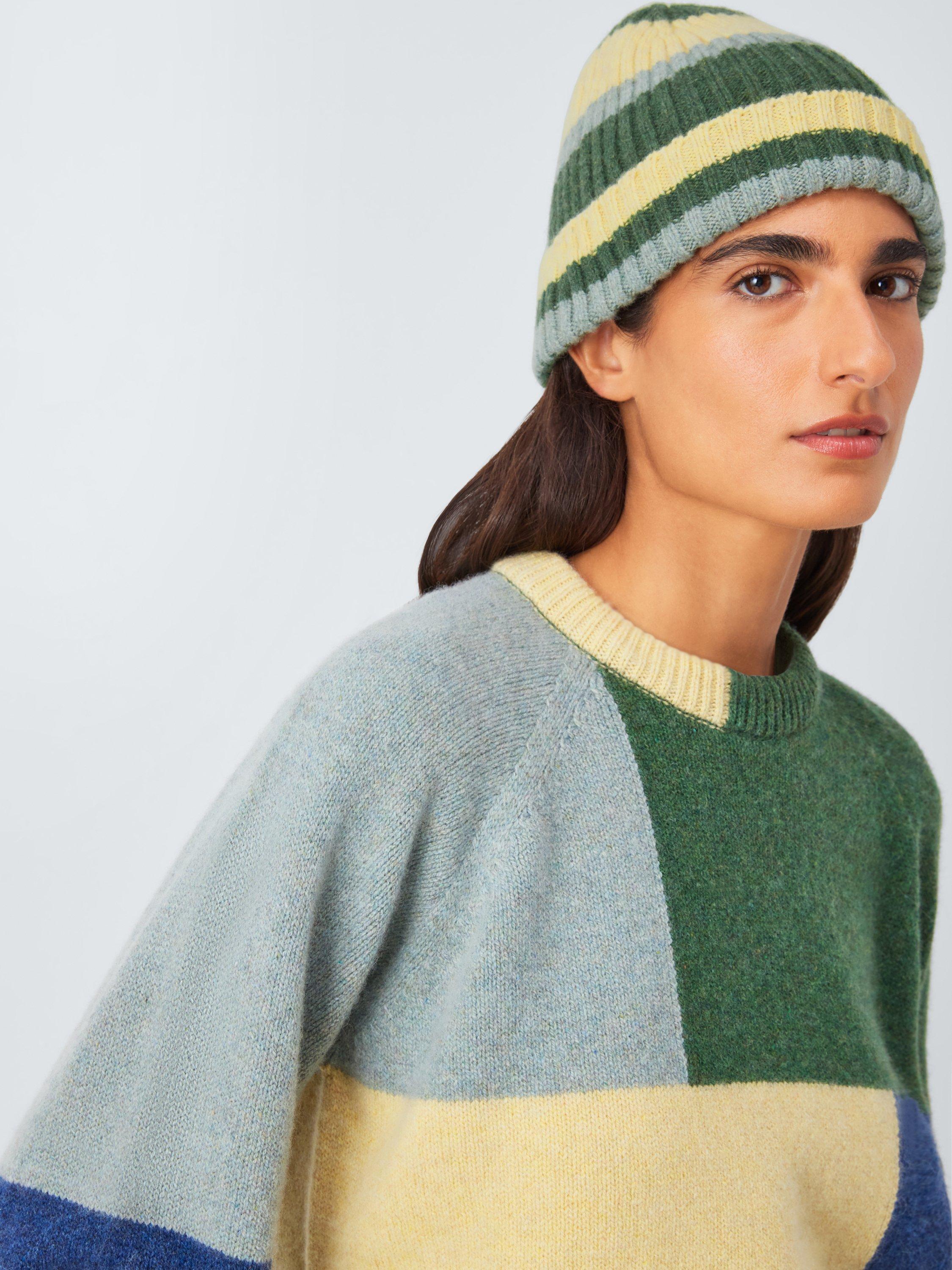 Product image 1 of 4, which shows John Lewis Closed Loop Initiative Recycled Wool Striped Beanie, Green