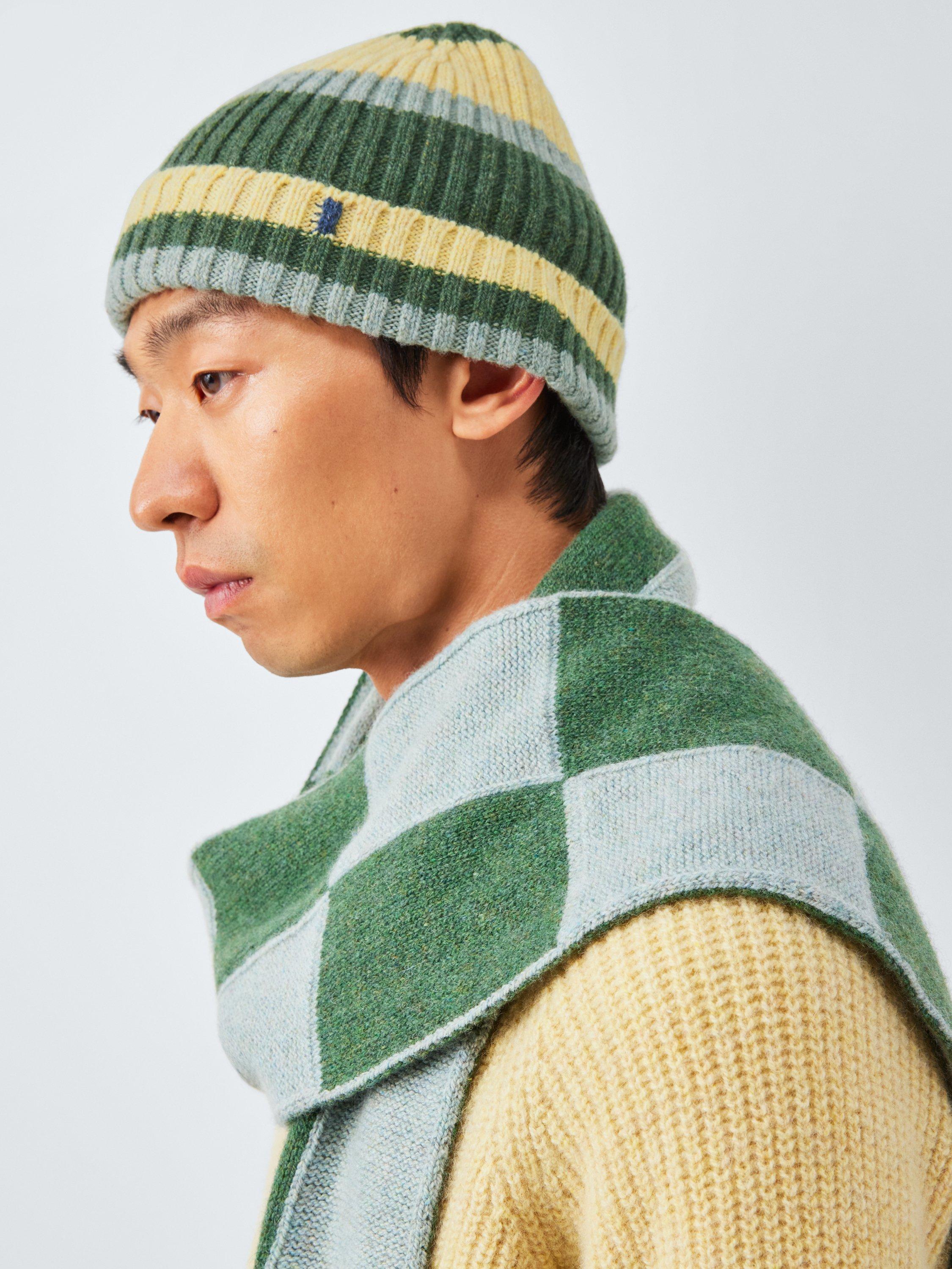 Product image 2 of 4, which shows John Lewis Closed Loop Initiative Recycled Wool Striped Beanie, Green