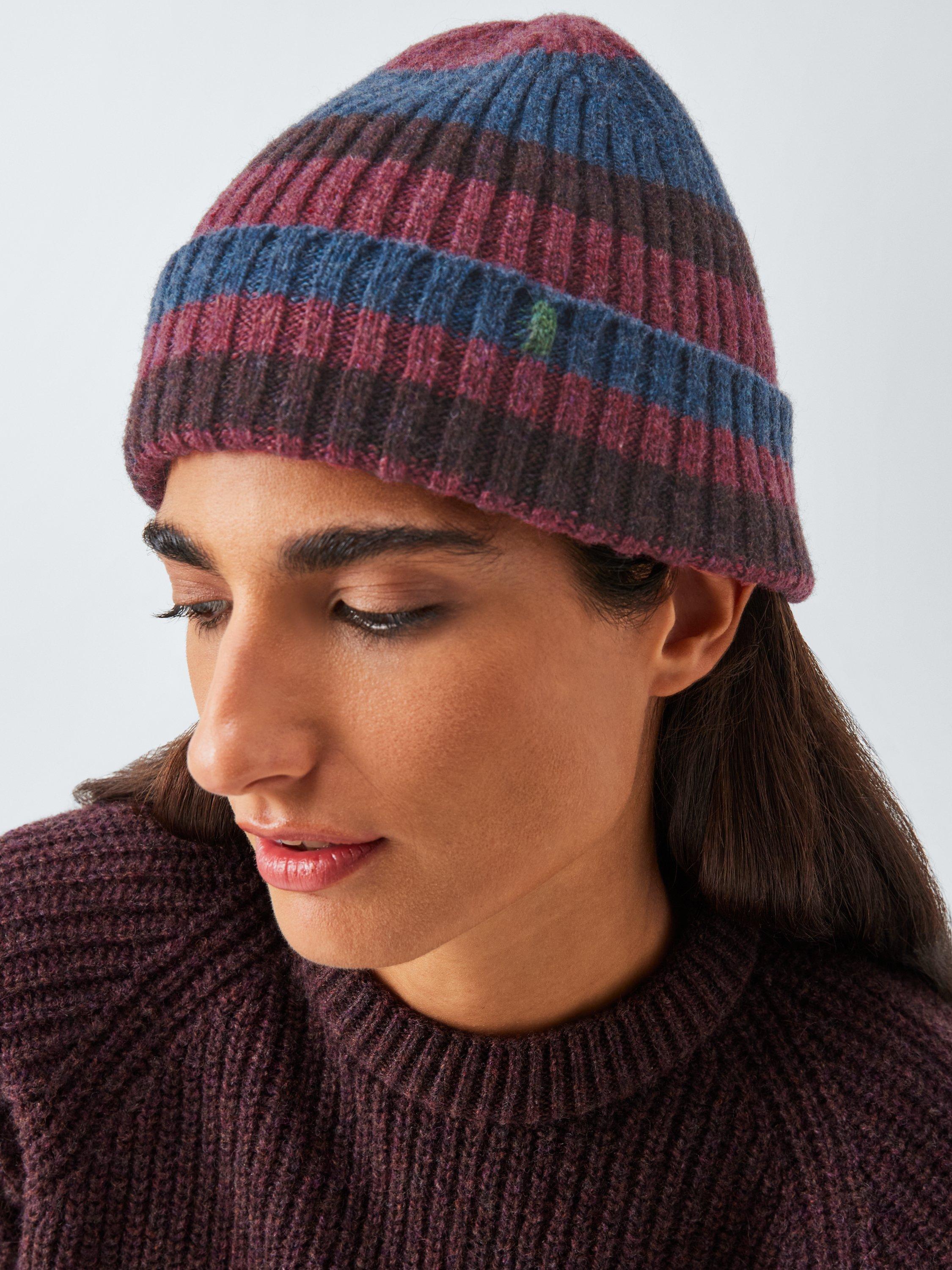 Product image 1 of 4, which shows John Lewis Closed Loop Initiative Recycled Wool Striped Beanie, Red