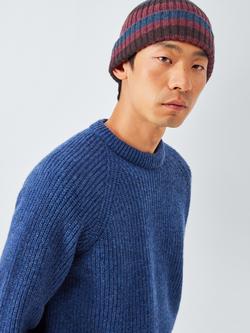 John Lewis Closed Loop Initiative Recycled Wool Striped Beanie - view 2, Red Stripe