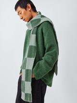 John Lewis Closed Loop Initiative Recycled Wool Check Scarf, Green/Blue