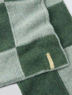 John Lewis Closed Loop Initiative Recycled Wool Check Scarf, Green/Blue - view 2, Green/ Blue