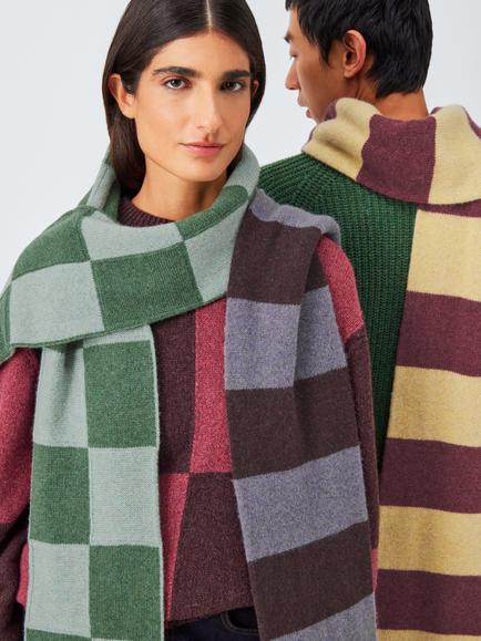 John Lewis Closed Loop Initiative Recycled Wool Check Scarf, Green/Blue, Green/ Blue