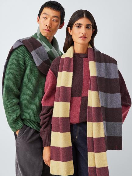 John Lewis Closed Loop Initiative Recycled Wool Striped Scarf, Red/ Yellow