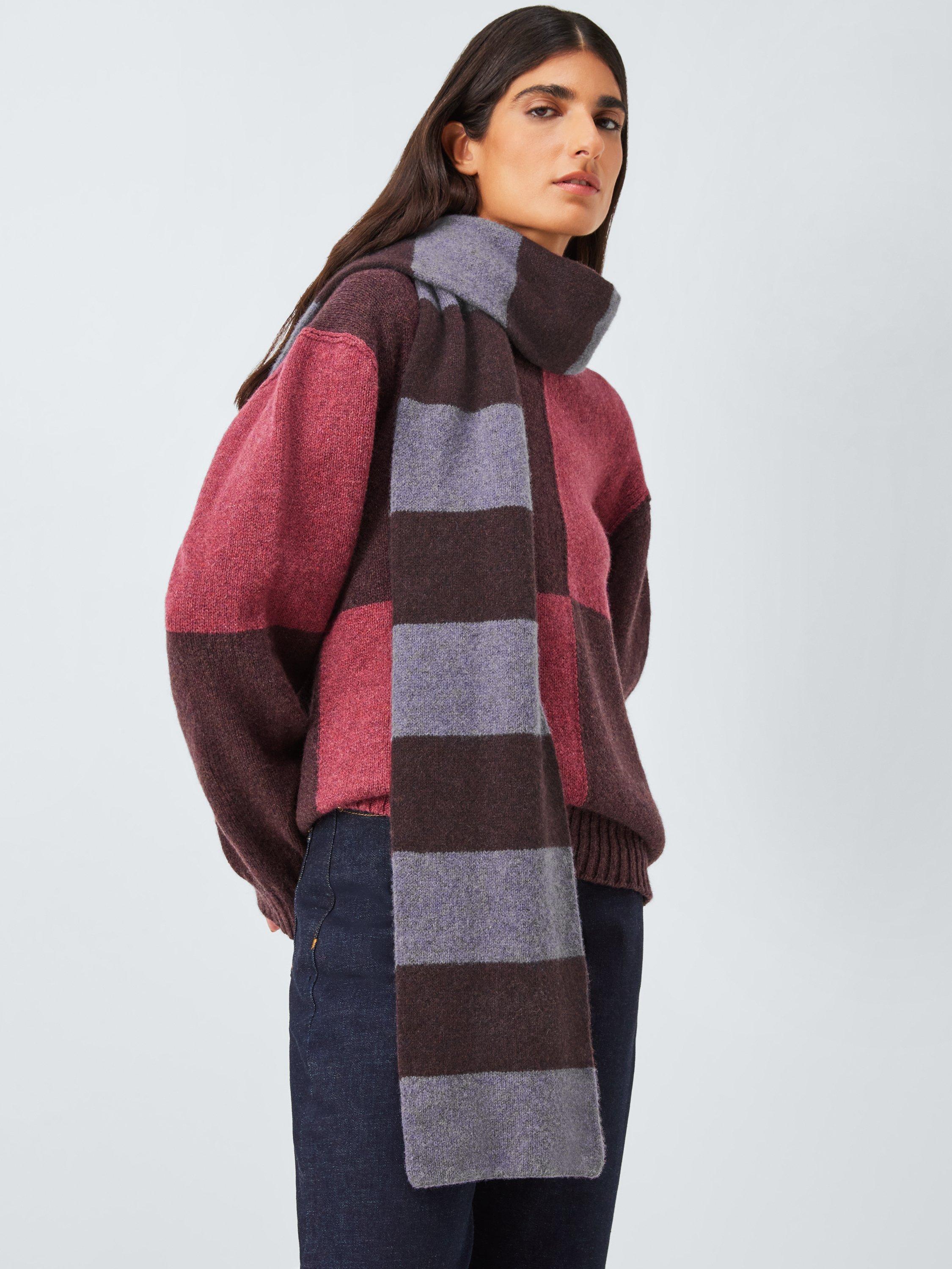 Product image 6 of 6, which shows John Lewis Closed Loop Initiative Recycled Wool Striped Scarf, Fig/Purple