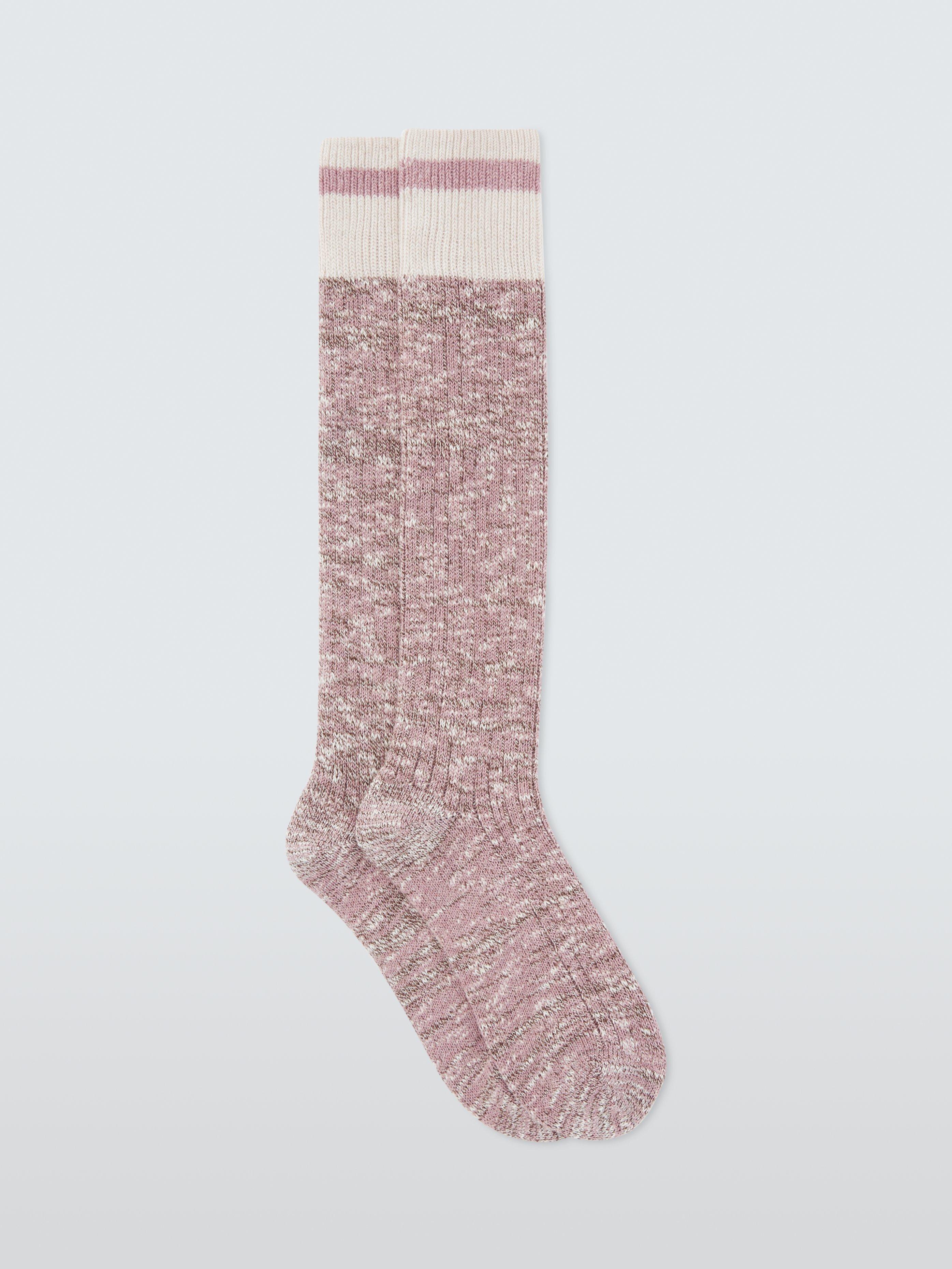 Product image 1 of 2, which shows John Lewis Melange Knee High Socks, Pink