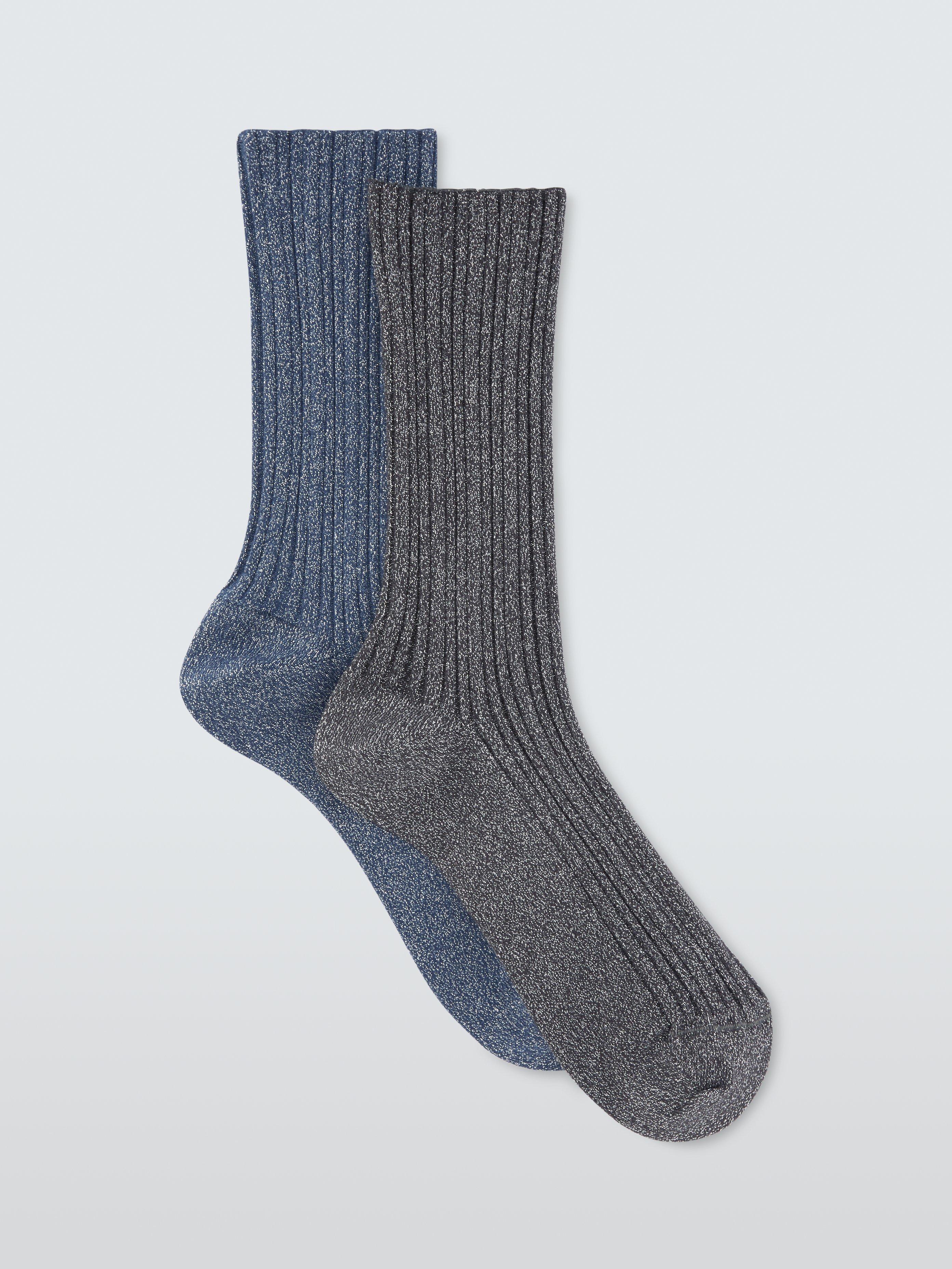 Product image 1 of 2, which shows John Lewis Ribbed Sparkle Socks, Pack of 2, Blue/Multi