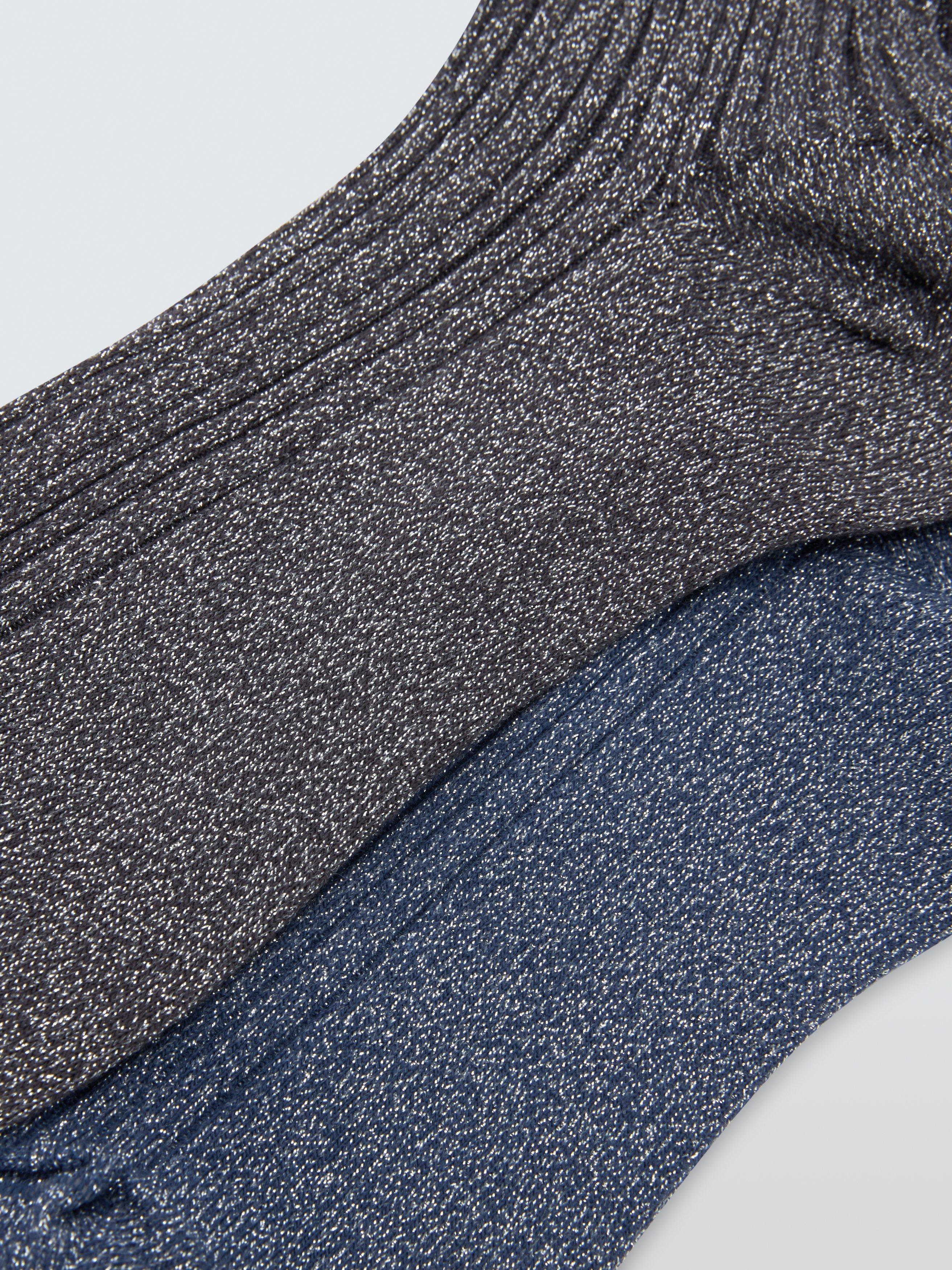 Product image 2 of 2, which shows John Lewis Ribbed Sparkle Socks, Pack of 2, Blue/Multi