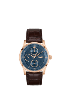 HUGO BOSS 1514273 Men's Principle Master Leather Strap Watch, Silver