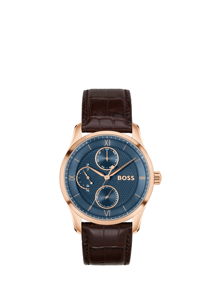 HUGO BOSS 1514273 Men's Principle Master Leather Strap Watch, Silver