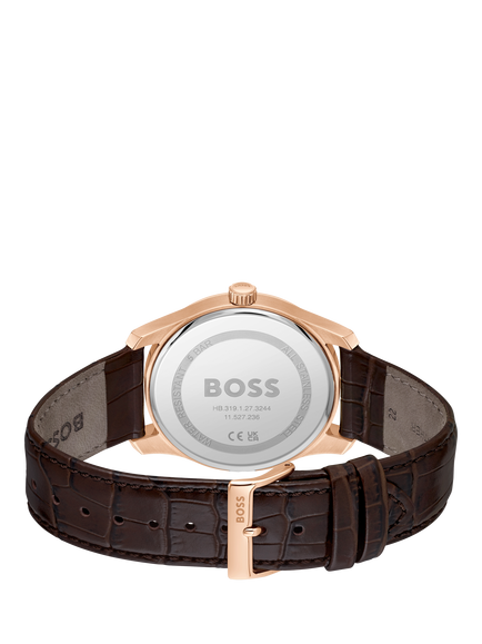 HUGO BOSS 1514273 Men's Principle Master Leather Strap Watch - view 2, Silver