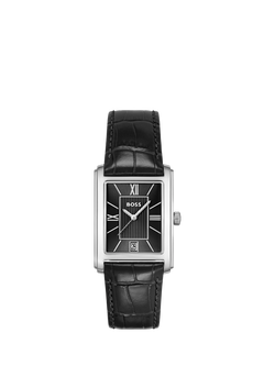 HUGO BOSS 1514277 Men's Principle Dress Leather Strap Watch, Black, Black