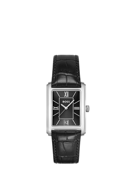 HUGO BOSS 1514277 Men's Principle Dress Leather Strap Watch, Black, Black