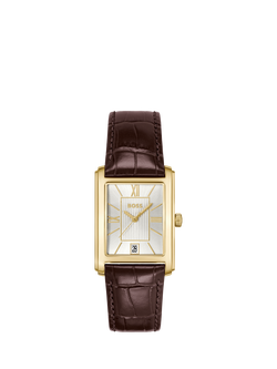 HUGO BOSS 1514300 Men's Principle Dress Leather Strap Watch, Brown, Brown