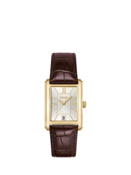 HUGO BOSS 1514300 Men's Principle Dress Leather Strap Watch, Brown, Brown