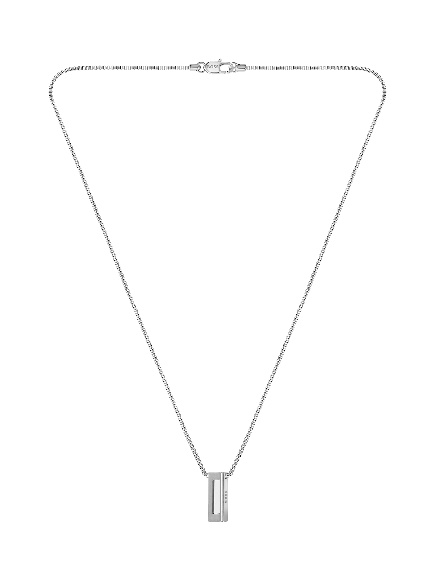 Product image 2 of 8, which shows HUGO BOSS Men's Square Pendant Necklace, Silver