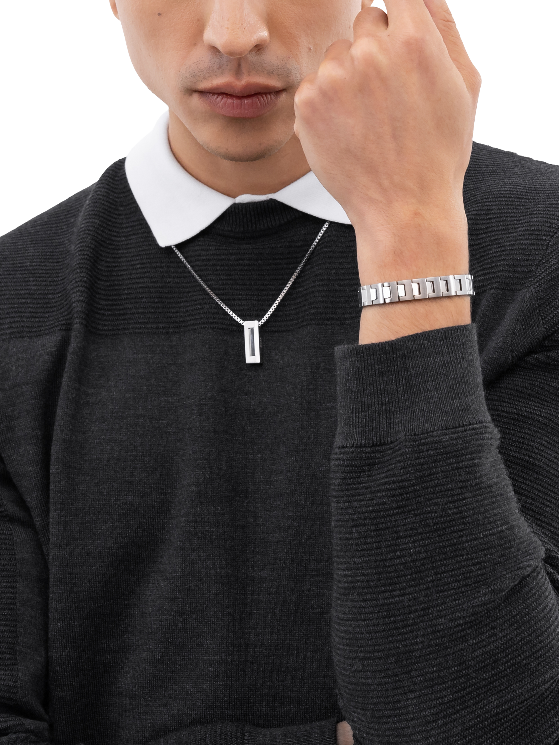 Product image 7 of 8, which shows HUGO BOSS Men's Square Pendant Necklace, Silver