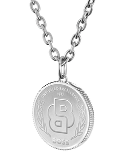 HUGO BOSS Men's Double B Coin Medallion Necklace, Silver, Silver