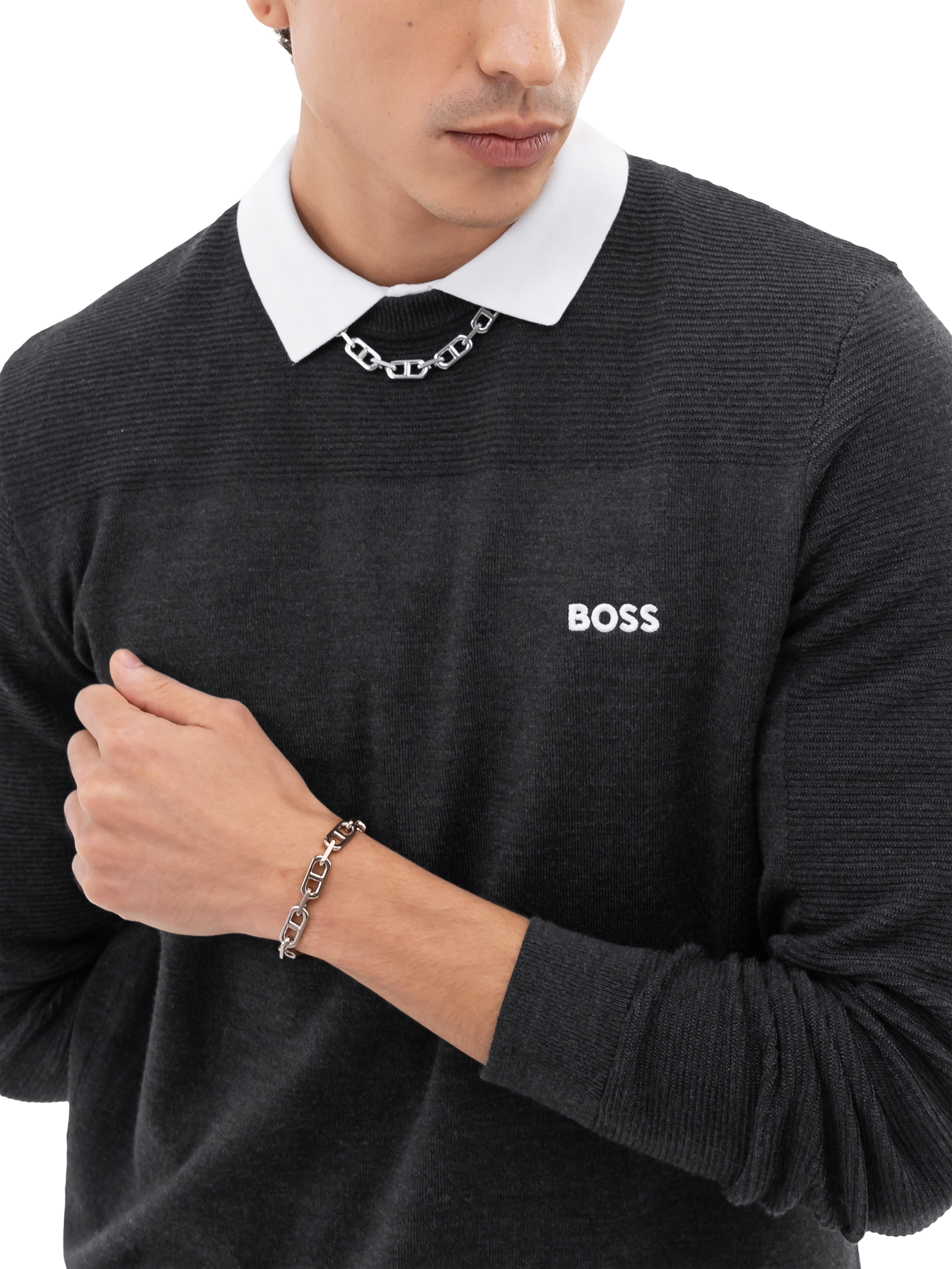 Product image 5 of 7, which shows HUGO BOSS Men's Kode Linked Chain Bracelet, Silver