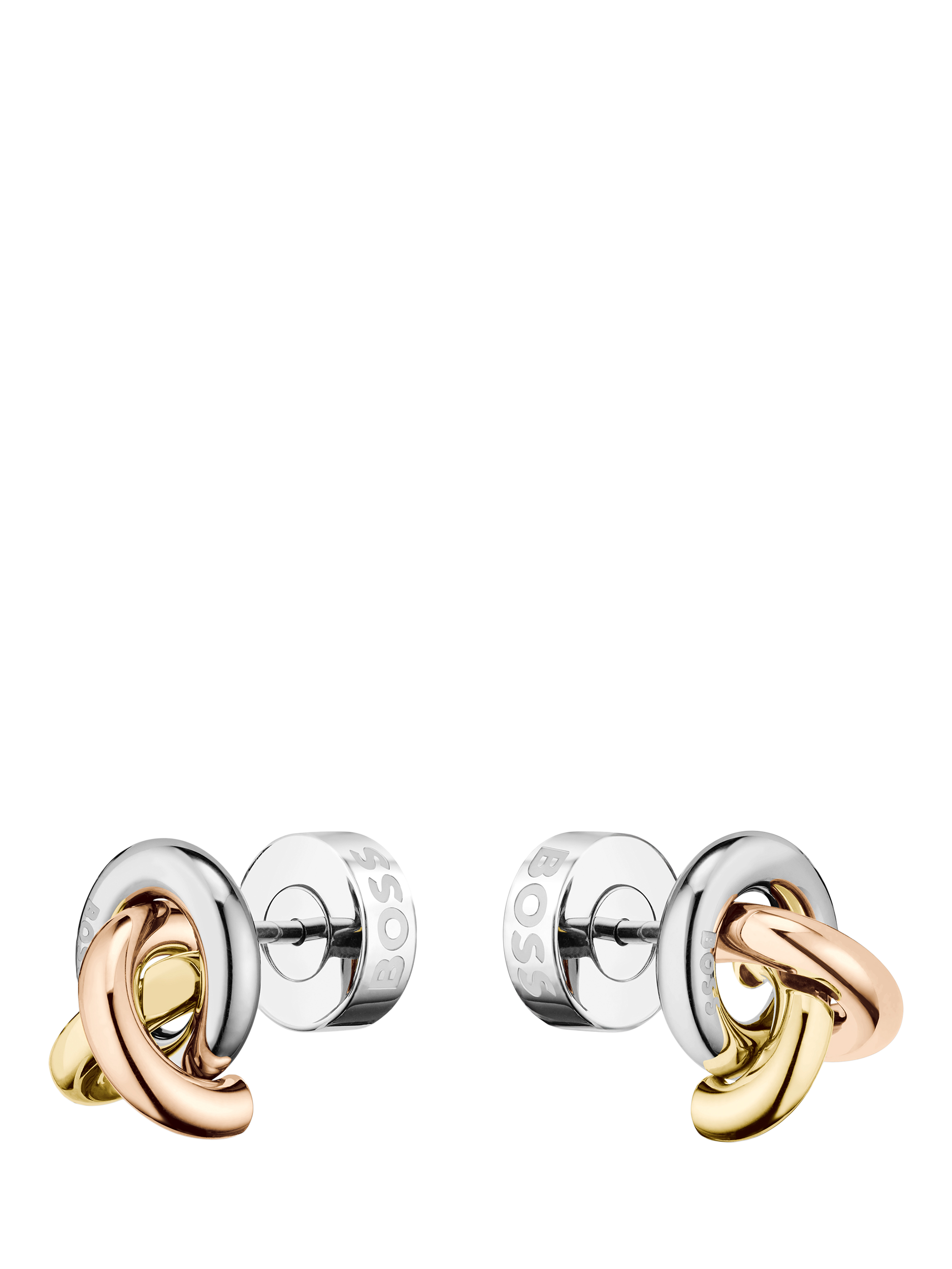 Product image 1 of 5, which shows HUGO BOSS Harmonie Love Knot Stud Earrings, Gold