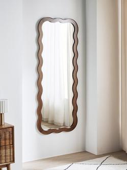 John Lewis Wiggle Full-Length Wood Frame Wall Mirror, 160 x 60cm, Walnut Finish - view 2, Black Walnut