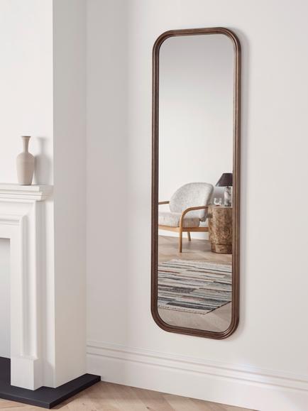 John Lewis Farmhouse Full-Length Rectangular Wood Frame Wall Mirror, 160 x 50cm, Walnut - view 2, Black Walnut