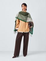 TBCo Block Check Oversized Wool Scarf, Green Multi