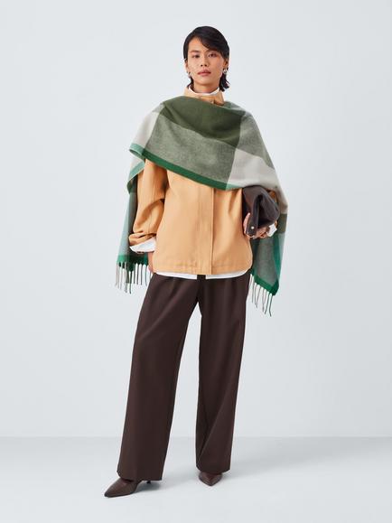 TBCo Block Check Oversized Wool Scarf, Green Multi, Green Multi