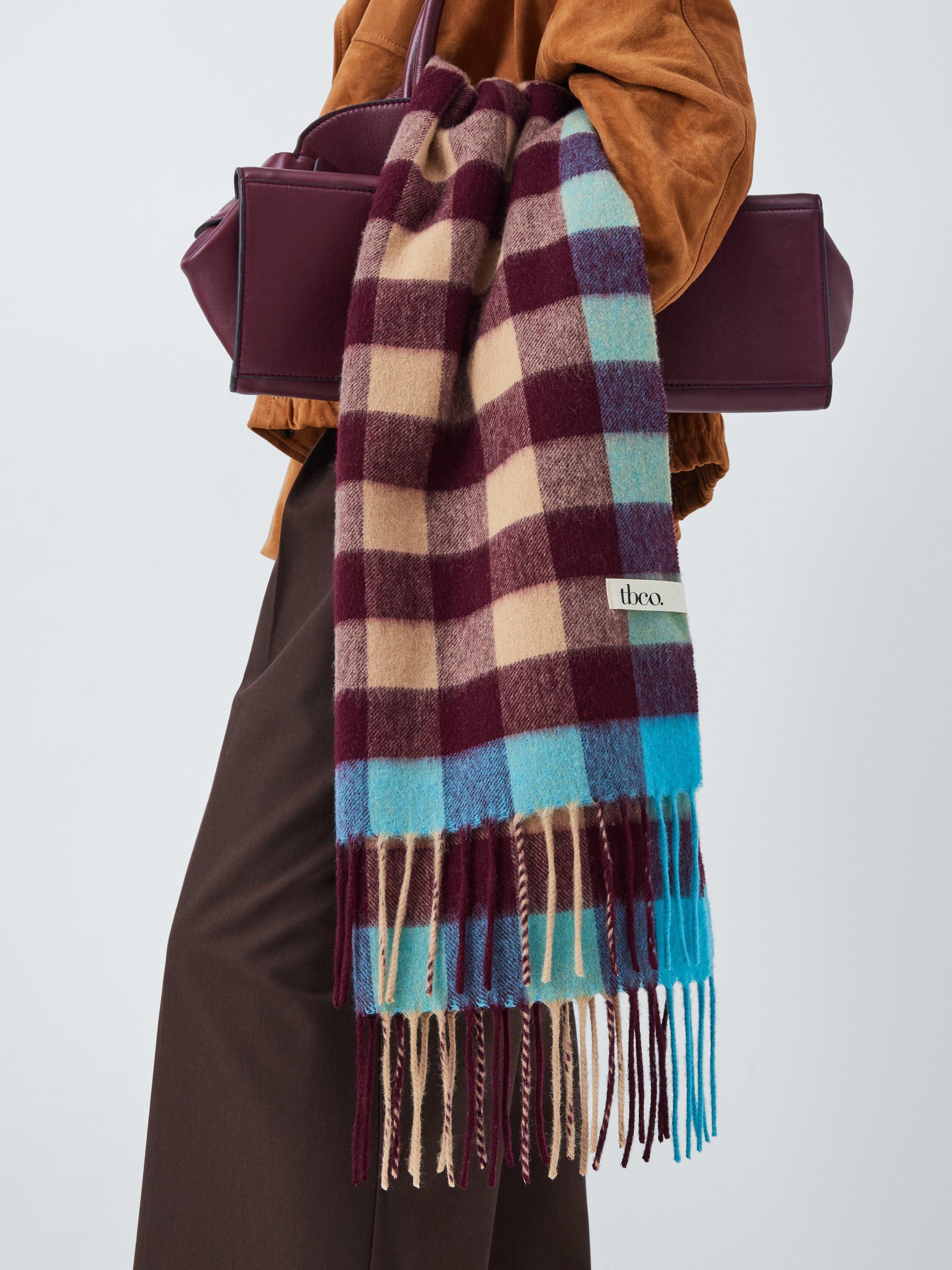 TBCo Gingham Oversized Wool Scarf, Natural Multi