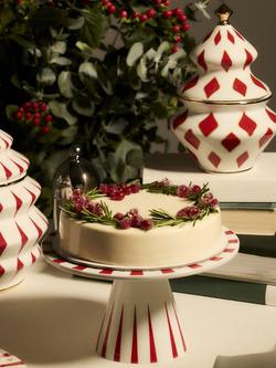 Alessi Delight Porcelain Cake Stand, 22cm, Red - view 2, Red