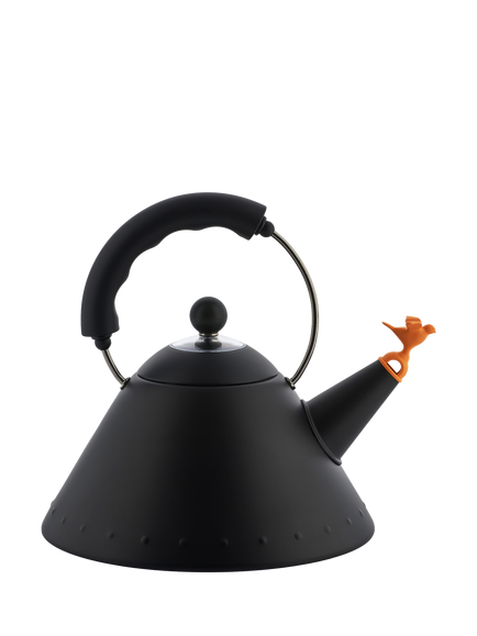 Alessi 9093 Stovetop & Induction Kettle with Bird Whistle, Black, Black
