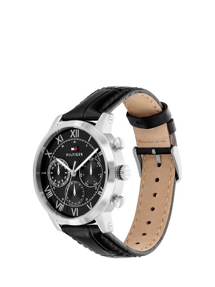 Tommy Hilfiger 1710725 Men's Stainless Steel Leather Strap Watch, Black - view 2, Black
