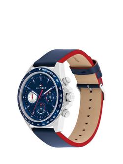 Tommy Hilfiger 1792209 Men's Chronograph Leather Strap Watch, Blue - view 2, Blue